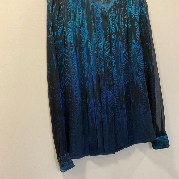 ELIE TAHARI Terri Stargazer Animal Print Silk Blouse Leather Collar Size M - Picture 3 of 10